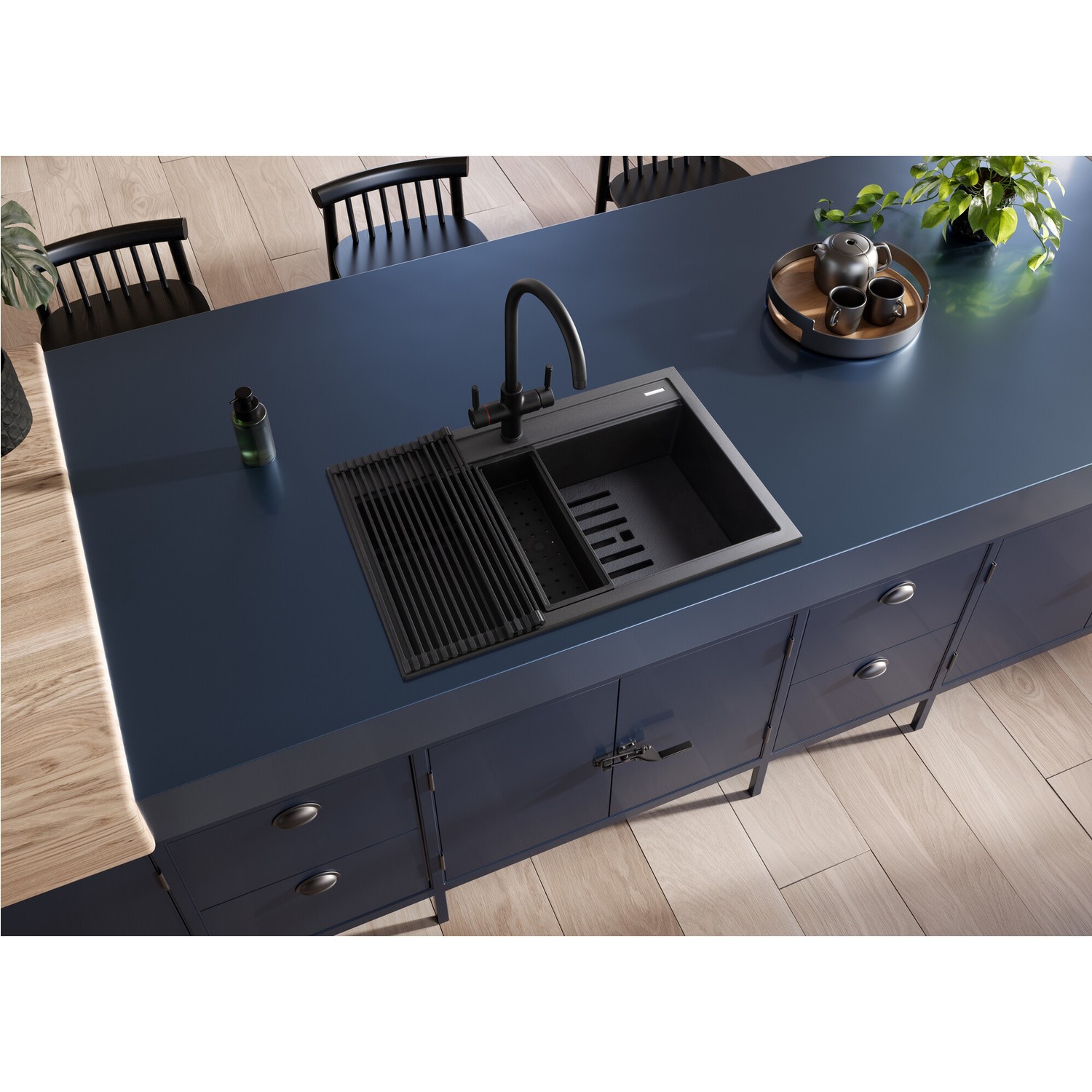 Inset Plack Rangemaster Prato Single Bowl Inset Black Granite Kitchen Sink- 570mm x ...