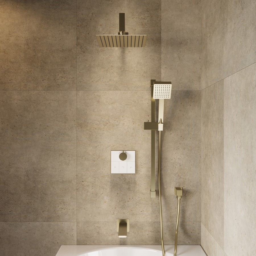 Brushed Brass Push Button 3 Outlet Concealed Mixer Shower Valve With Glass Front - Priya