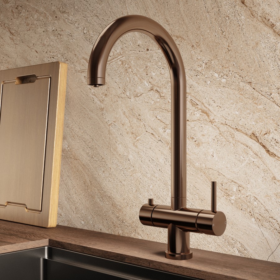 Brushed Bronze 3 in 1 Instant Boiling Hot Kitchen Mixer Tap with 3L Boiler - Pronto Vesta