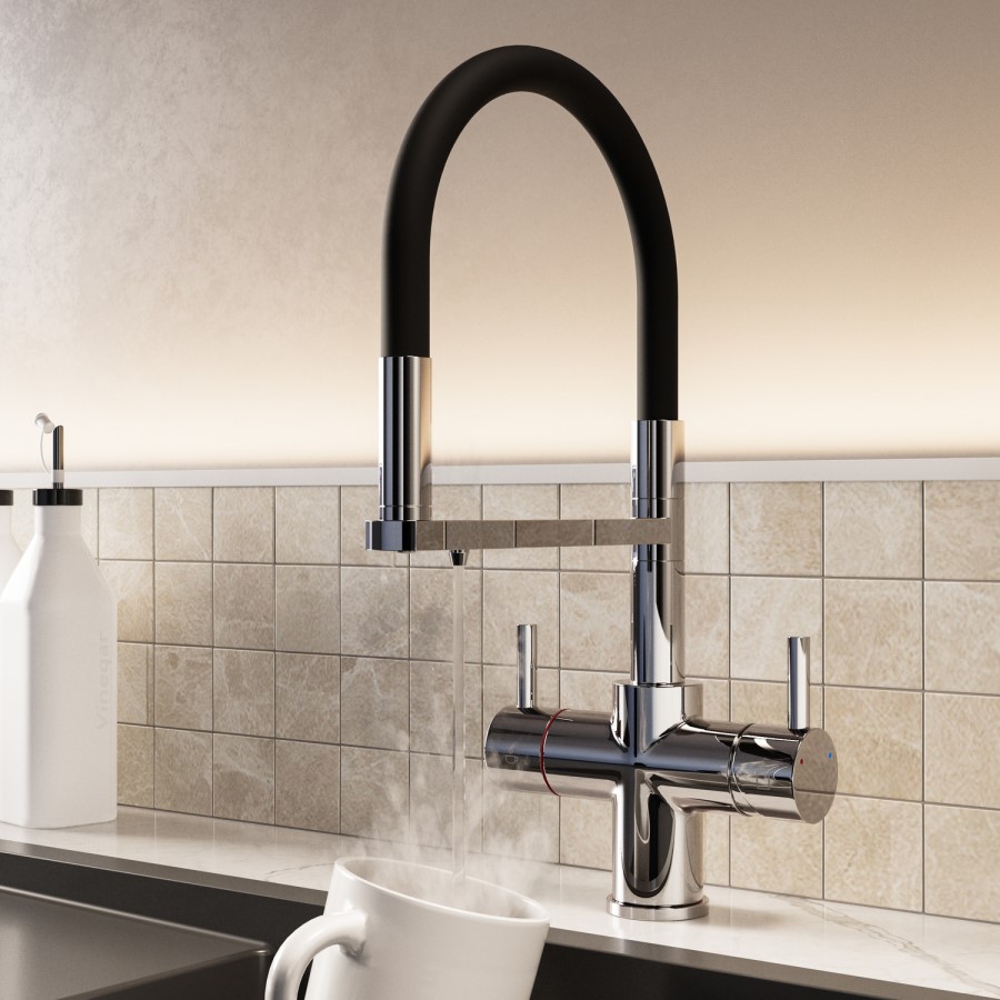 Chrome 4 in 1 Pull Out Boiling Hot  Kitchen Mixer Tap with 3L Boiler and Filter – Pronto pro