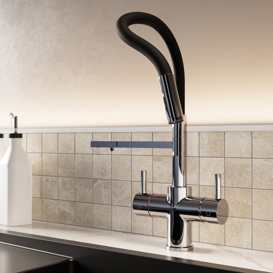 Chrome 4 in 1 Pull Out Instant Boiling Hot  Kitchen Mixer Tap with 3L Boiler and Filter – Pronto pro