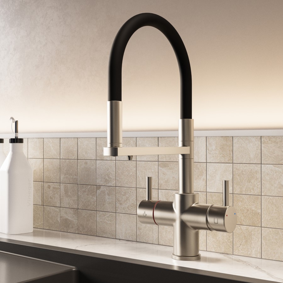 Nickel 4 in 1 Pull Out Boiling Hot Kitchen Mixer Tap with 3L Boiler and Filter - Pronto Pro