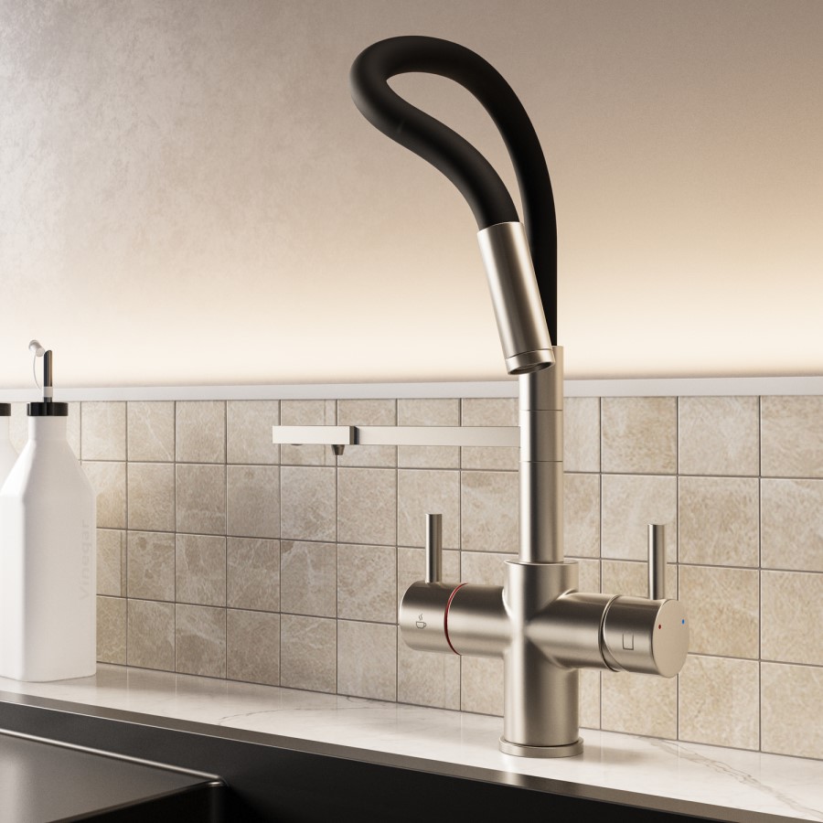 Nickel 4 in 1 Pull Out Boiling Hot Kitchen Mixer Tap with 3L Boiler and Filter - Pronto Pro