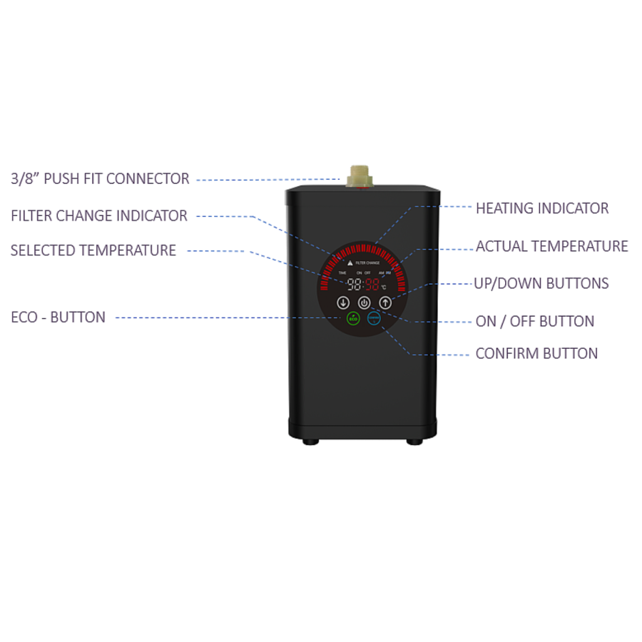 Nickel 4 in 1 Pull Out Boiling Hot Kitchen Mixer Tap with 3L Boiler and Filter - Pronto Pro