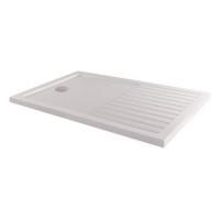 1600x800mm Walk-In Rectangular Shower Tray with Drying Area - White Stone Resin - Purity
