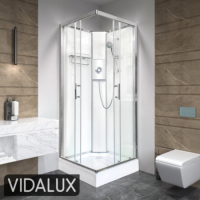900x900mm Square Electric Hydro Shower Cabin with White Glass. 9.5kw Electric Shower and Shower Tray - Vidalux