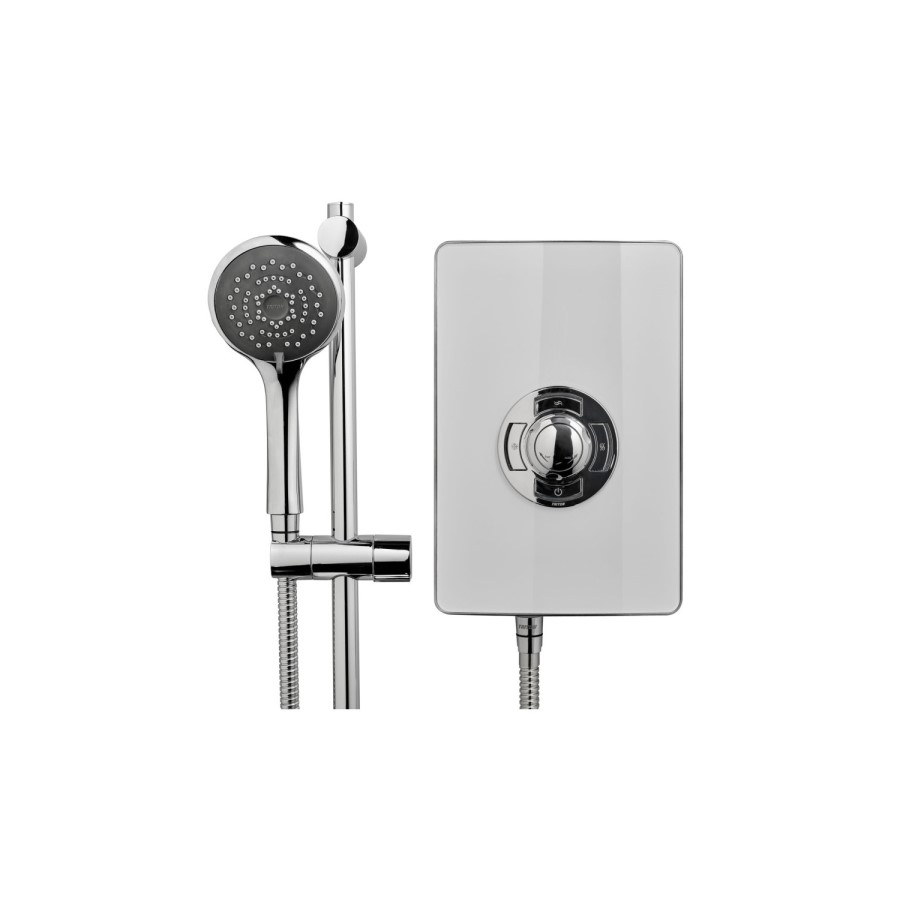 900x900mm Square Electric Hydro Shower Cabin with White Glass. 9.5kw Electric Shower and Shower Tray - Vidalux