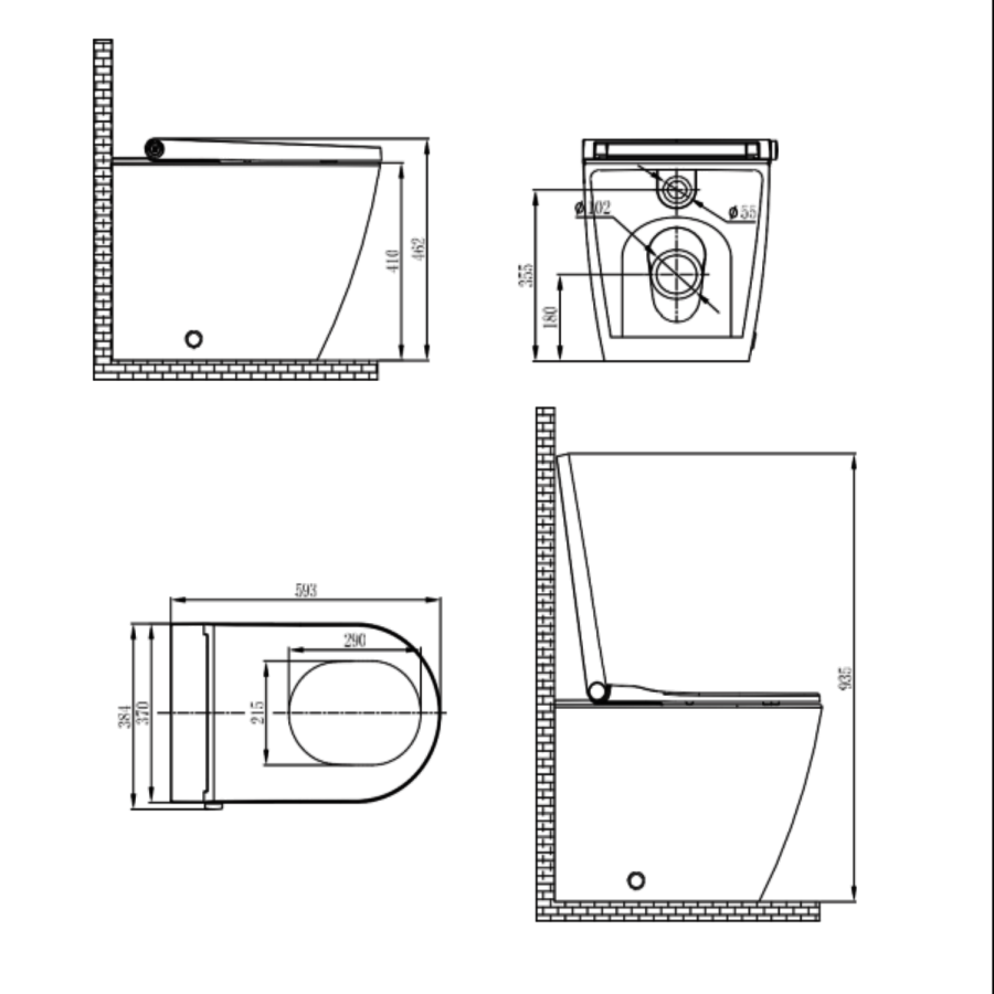 Matt Black Back to Wall Smart Bidet Japanese Toilet - Purificare