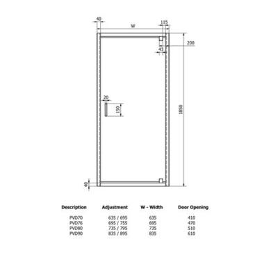 Claritas 6mm Glass Pivot Shower Door - 700 x 1850mm