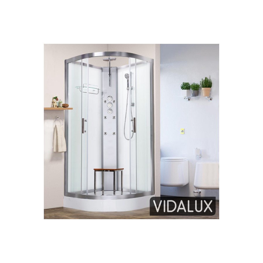 900x900mm Hydro Shower Cabin Square with White Panel - Shower Tray & 3 Outlet Thermostatic Mixer Shower System - Vidalux