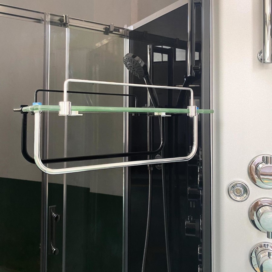900x900mm Hydro Shower Cabin Square with Black Glass - Shower Tray & 3 Outlet Thermostatic Mixer Shower System - Vidalux