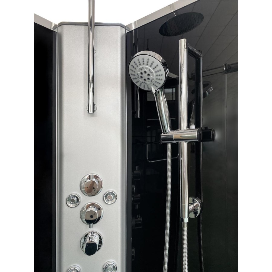 900x900mm Hydro Shower Cabin Square with Black Glass - Shower Tray & 3 Outlet Thermostatic Mixer Shower System - Vidalux