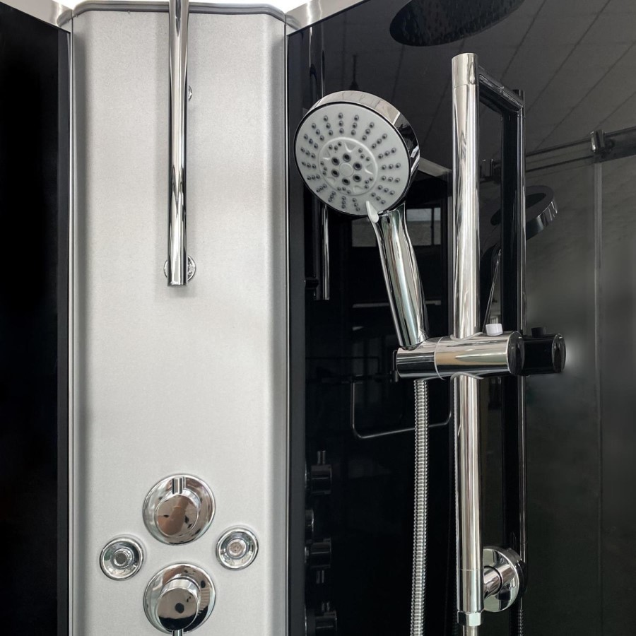 900x900mm Hydro Shower Cabin Square with Black Glass - Shower Tray & 3 Outlet Thermostatic Mixer Shower System - Vidalux