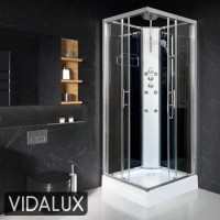 900x900mm Hydro Shower Cabin Square with Black Glass - Shower Tray & 3 Outlet Thermostatic Mixer Shower System - Vidalux