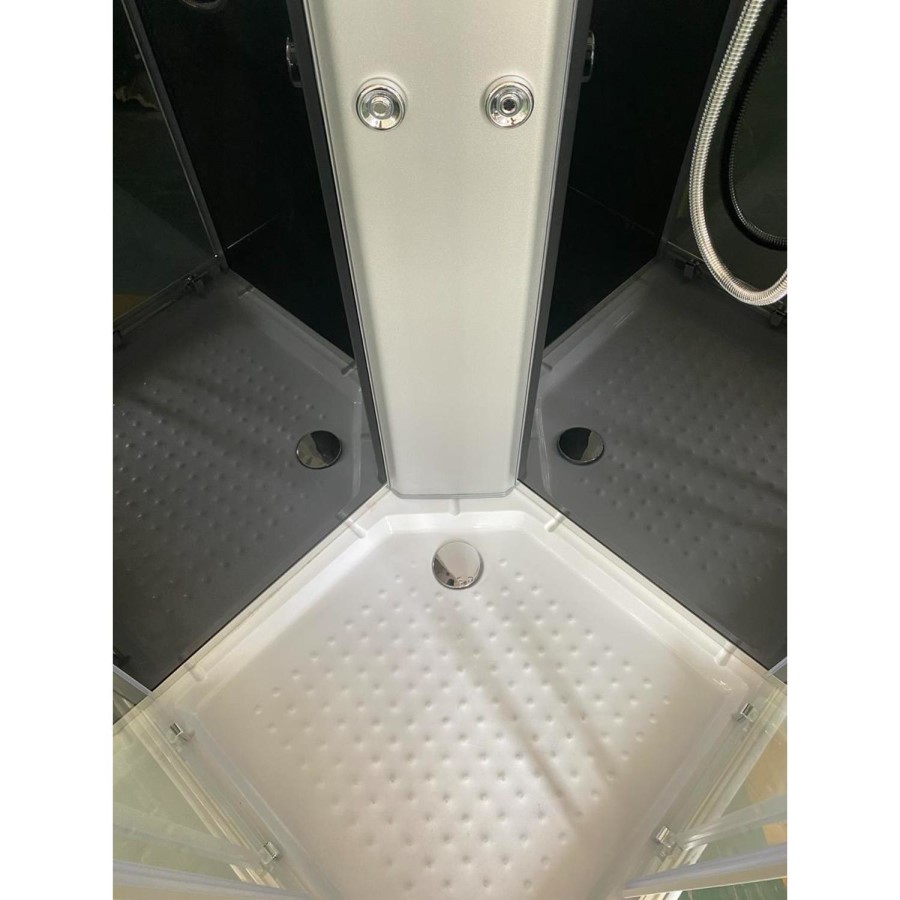 900x900mm Hydro Shower Cabin Square with Black Glass - Shower Tray & 3 Outlet Thermostatic Mixer Shower System - Vidalux