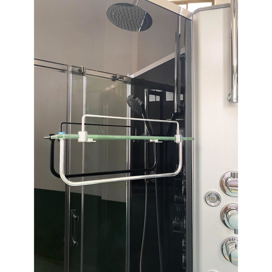 900x900mm Hydro Shower Cabin Square with Black Glass - Shower Tray & 3 Outlet Thermostatic Mixer Shower System - Vidalux