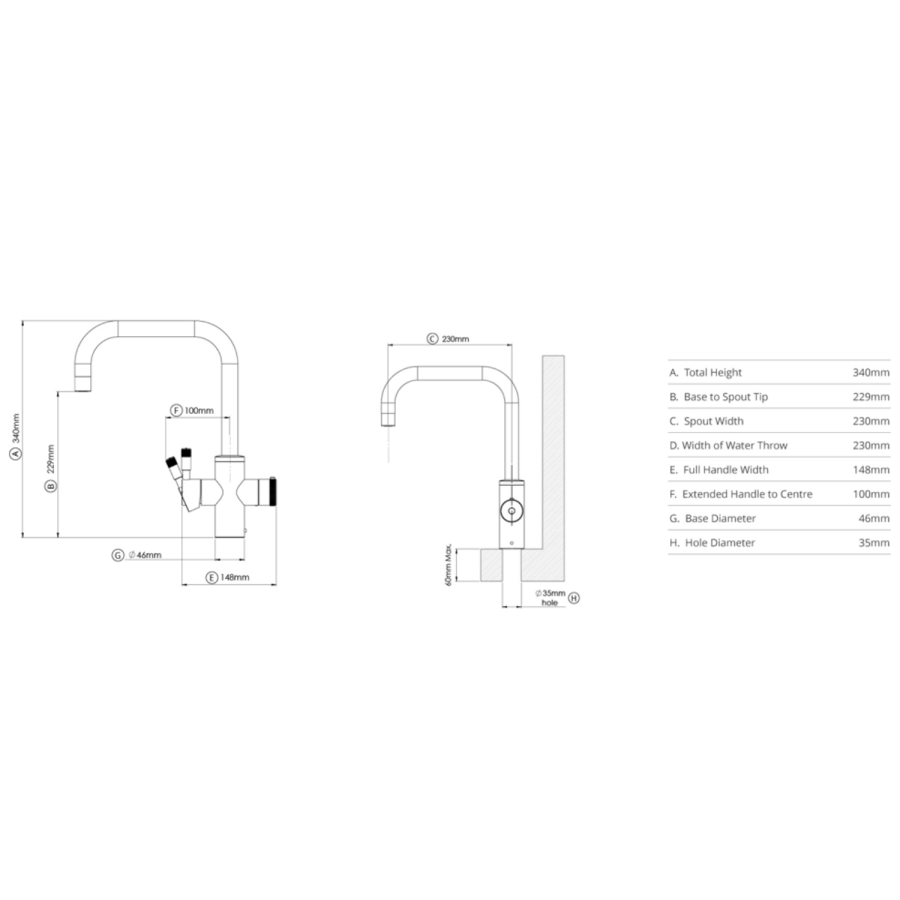 Qettle Signature Modern 4 in 1 Boiling Water Tap 4 Litre Square- Stainless Steel