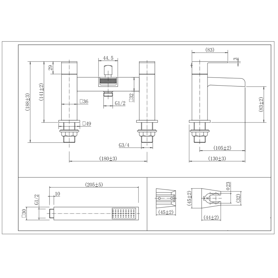 Brushed Brass Bath Shower Mixer Tao - Quadra