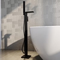 Black Freestanding Waterfall Bath Shower Mixer Tap - Wave