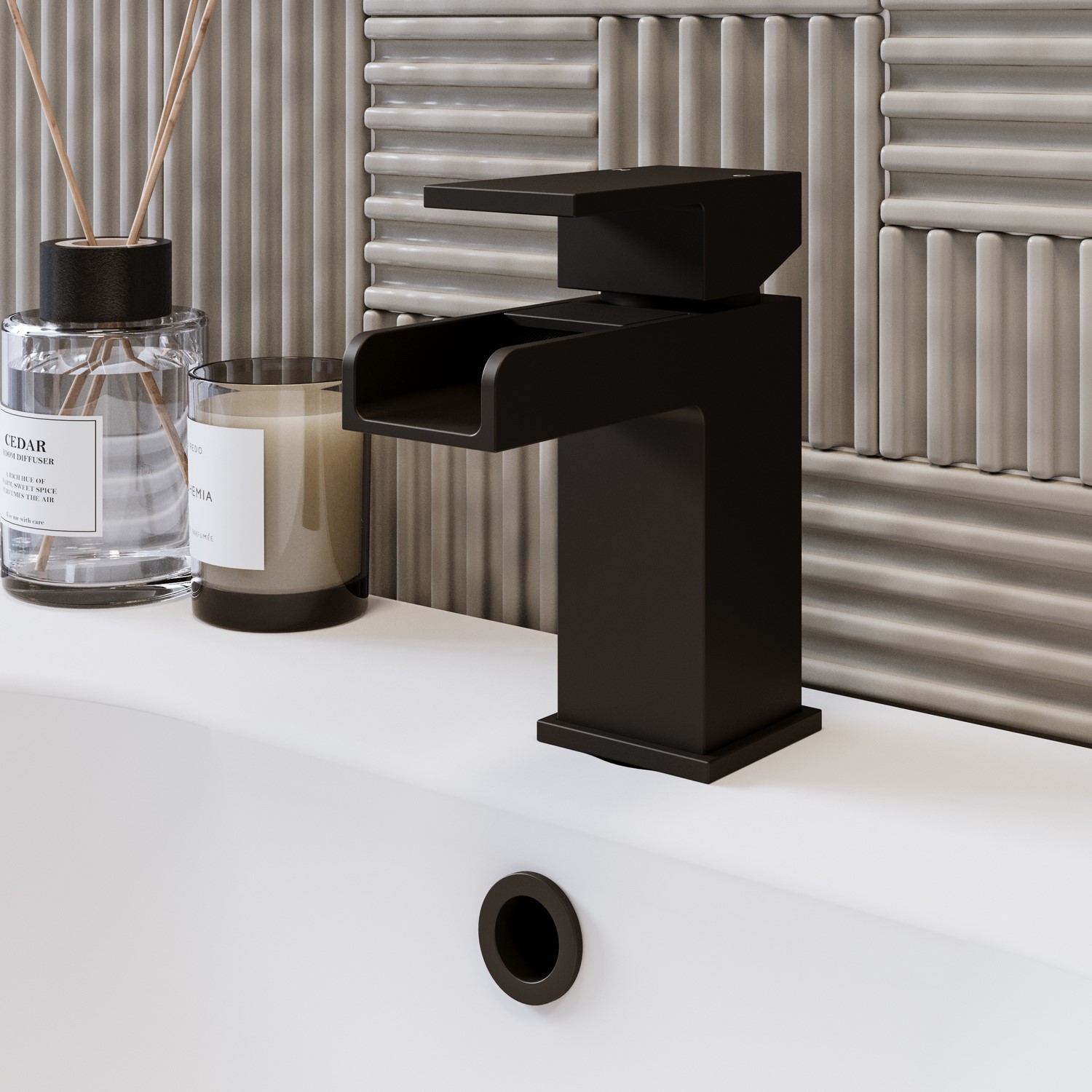Photos - Tap Quadra Chrome Waterfall Mono Basin Mixer  -  Black QT8612AW-EB 