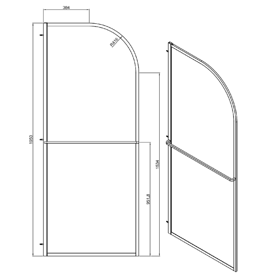 1400x800mm Brushed Brass Curved Glass Wet Room Shower Screen Enclosure with Towel Rail- Raya