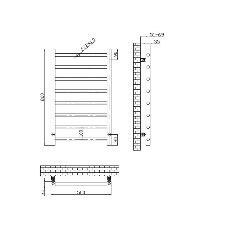 Black Nickel Bathroom Towel Radiator - 800 x 500mm
