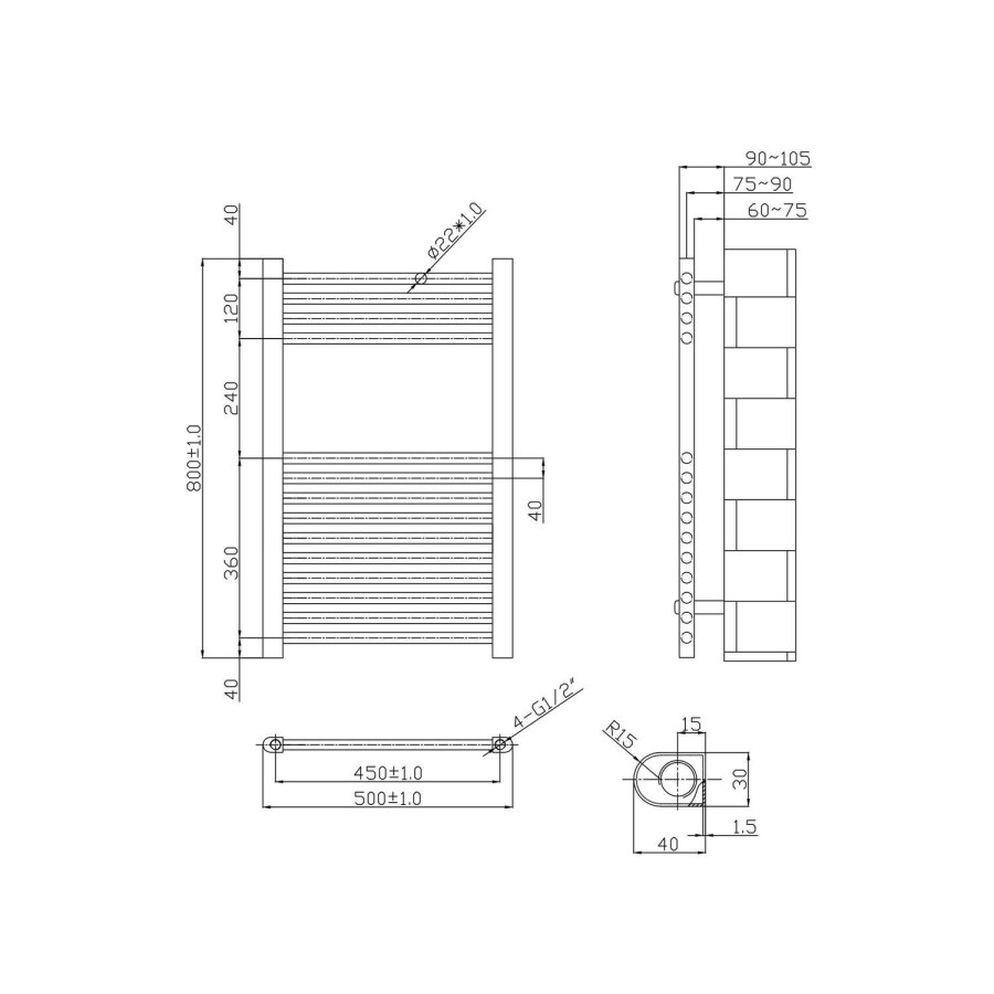 GRADE A1 - Chrome Bathroom Towel Radiator - 800 x 500mm