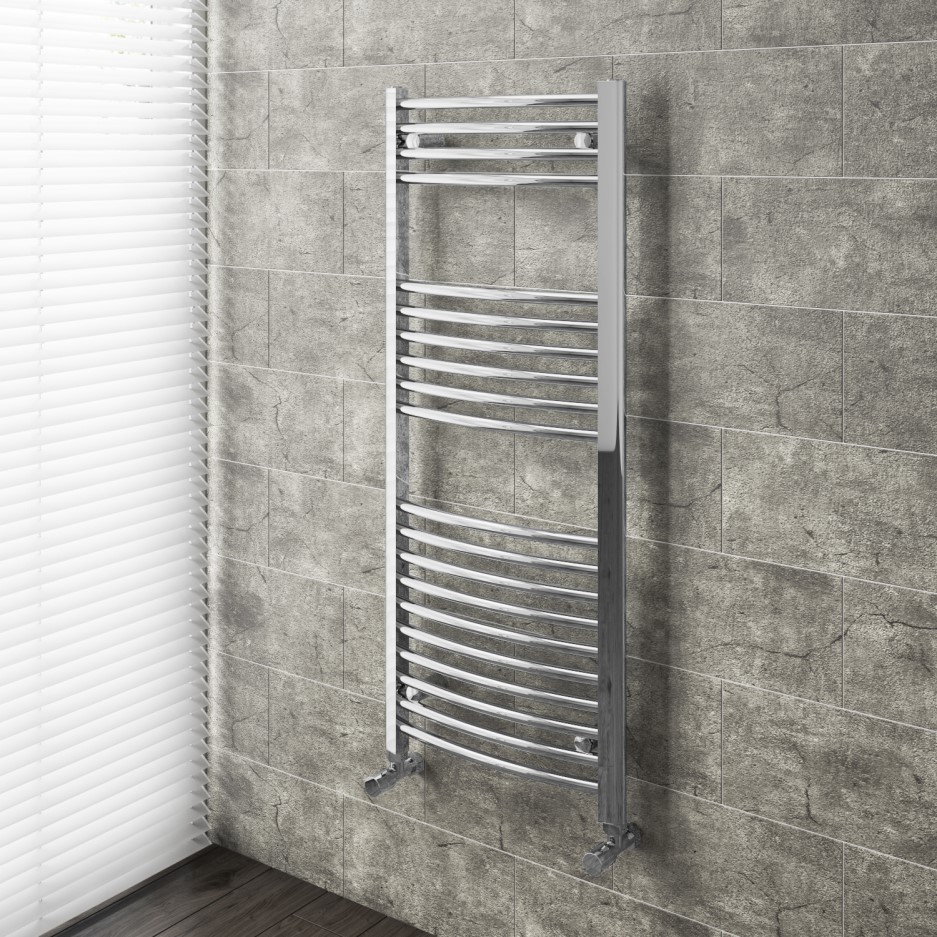 GRADE A1 Chrome Vertical Bathroom Towel Radiator Curved 1200 x