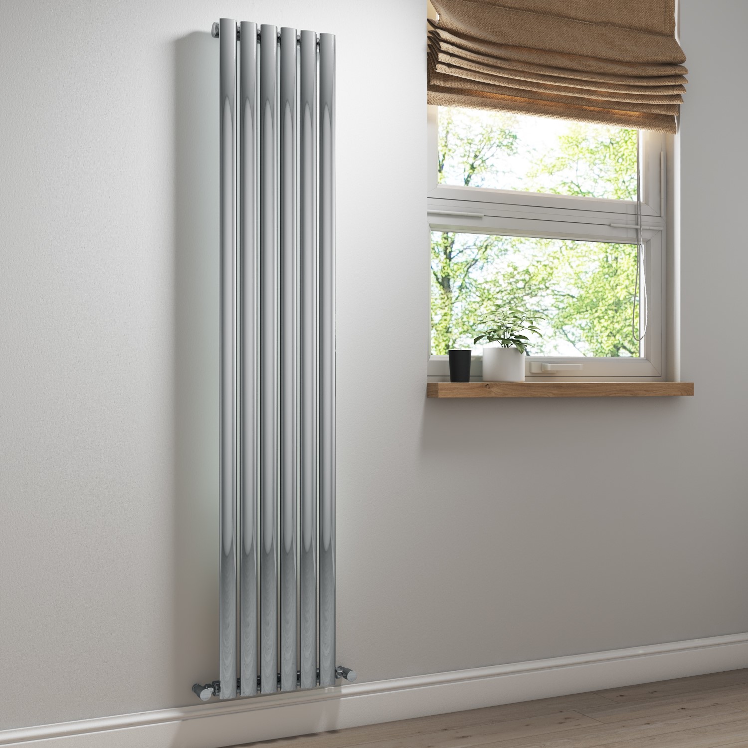 Chrome Vertical Tall Radiator - 1800 x 360mm - Better Bathrooms