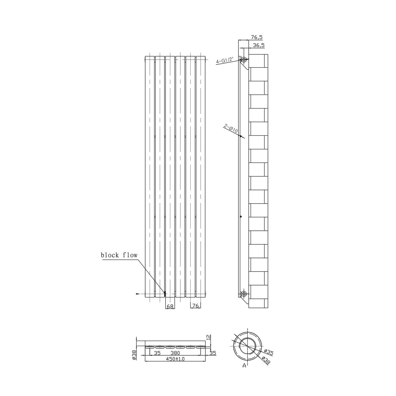 Chrome Vertical Tall Radiator with Flat Panels - 1800 x 450mm - Better ...