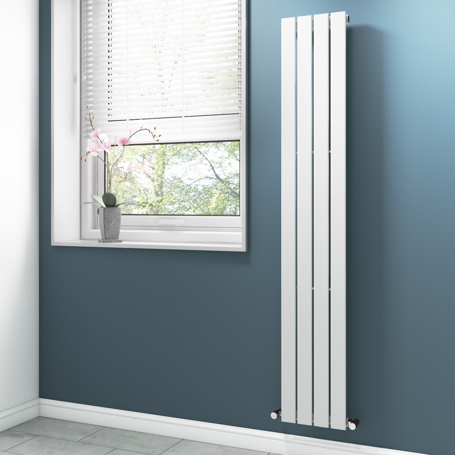 White Vertical Bathroom Radiator with Flat Panels - 1800 x 300mm ...