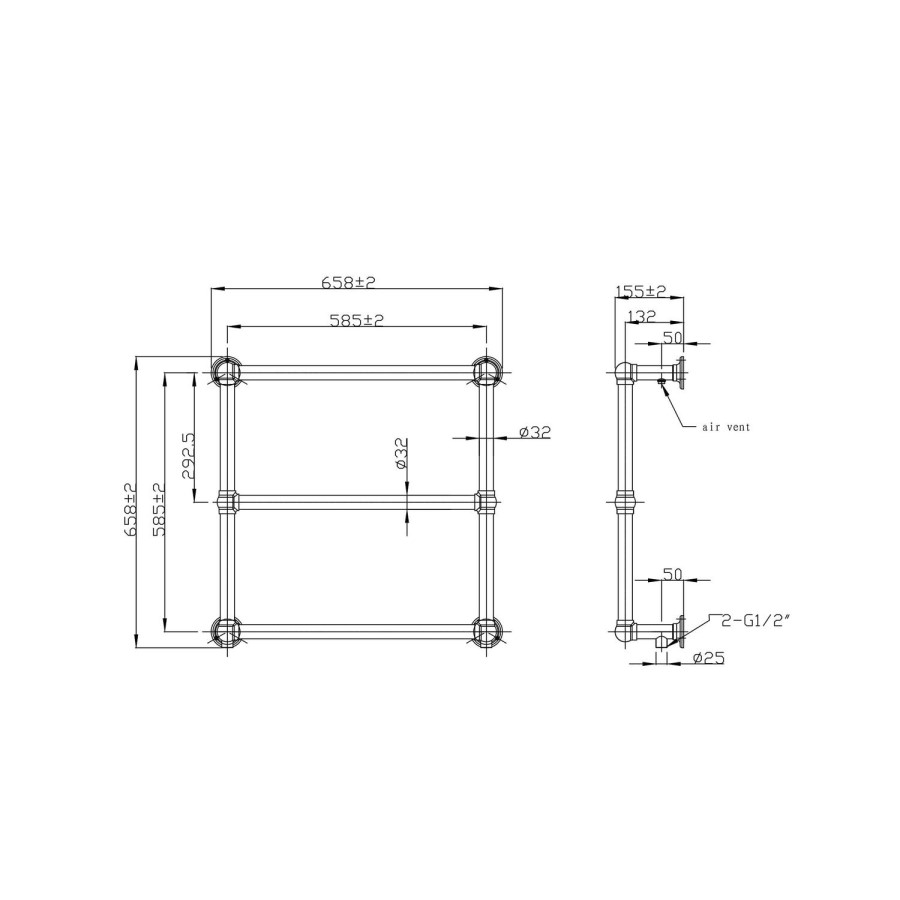 GRADE A1 - Chrome Traditional Wall Hung Towel Radiator - 658 x 658 x 155mm