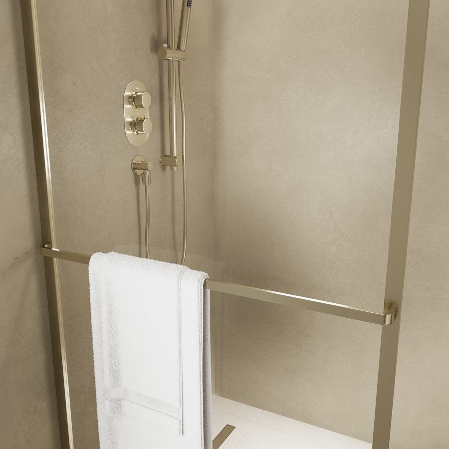 800mm Brushed Brass Curved Glass Shower Screen for Wet Room & Walk In Shower - Raya