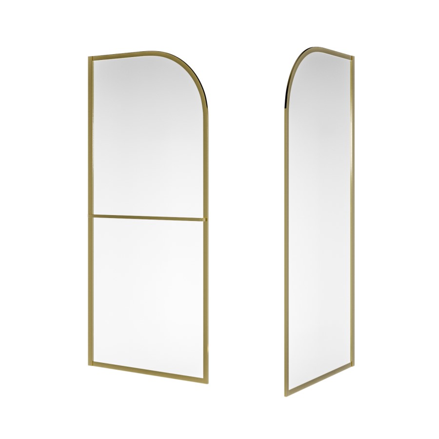 1400x800mm Brushed Brass Curved Glass Wet Room Shower Screen Enclosure with Towel Rail- Raya