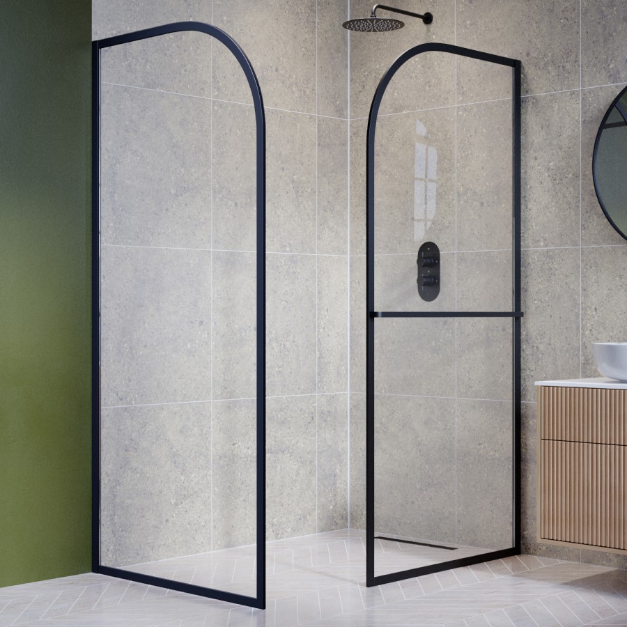 800mm Black Curved Glass Shower Screen for Wet Room & Walk In Shower - Raya