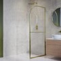 800mm Brushed Brass Curved Glass Shower Screen for Wet Room & Walk In Shower - Raya