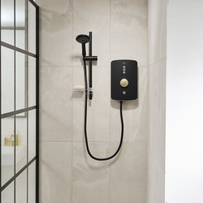 Triton Amala Metallic 8.5kW Black Electric Shower with Brushed Brass