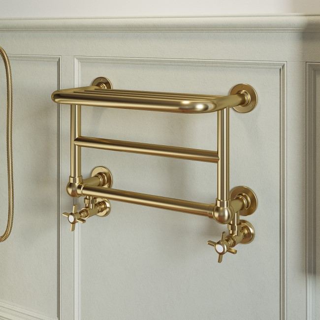 Brass Traditional Heated Towel Shelf Radiator 350 x 550mm- Regent - Better  Bathrooms