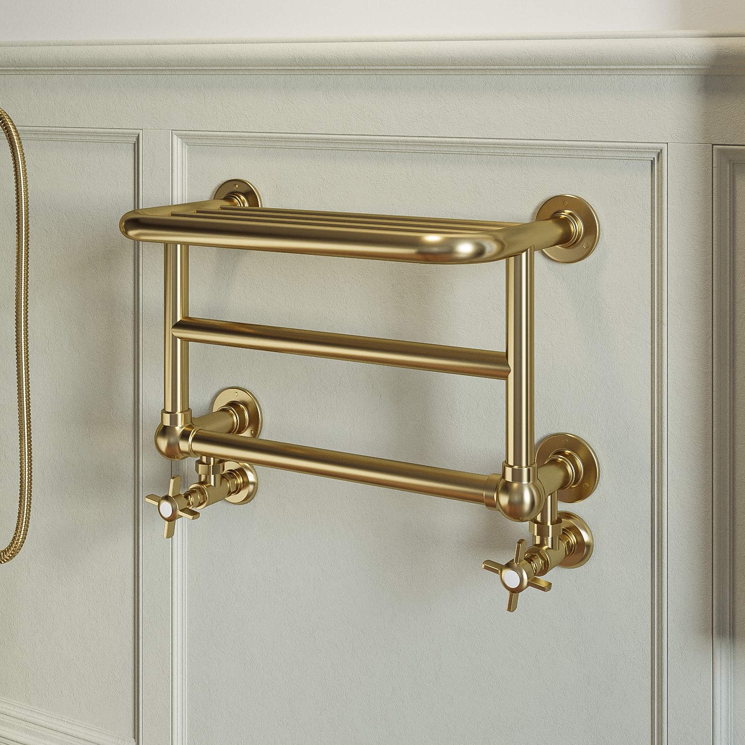 Brass Traditional Heated Towel Shelf Radiator 350 x 550mm- Regent ...
