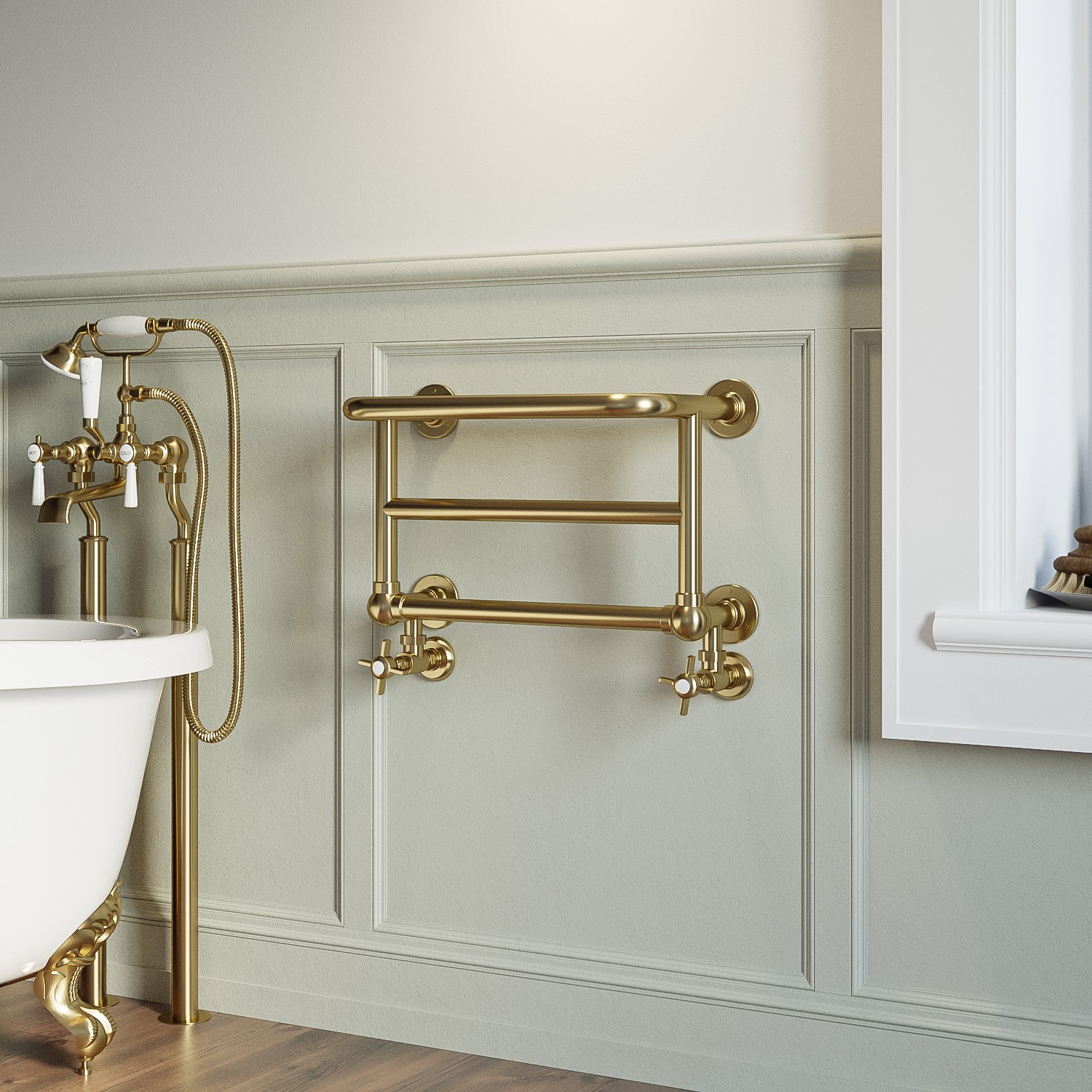 Brass Traditional Heated Towel Shelf Radiator 350 x 550mm- Regent ...