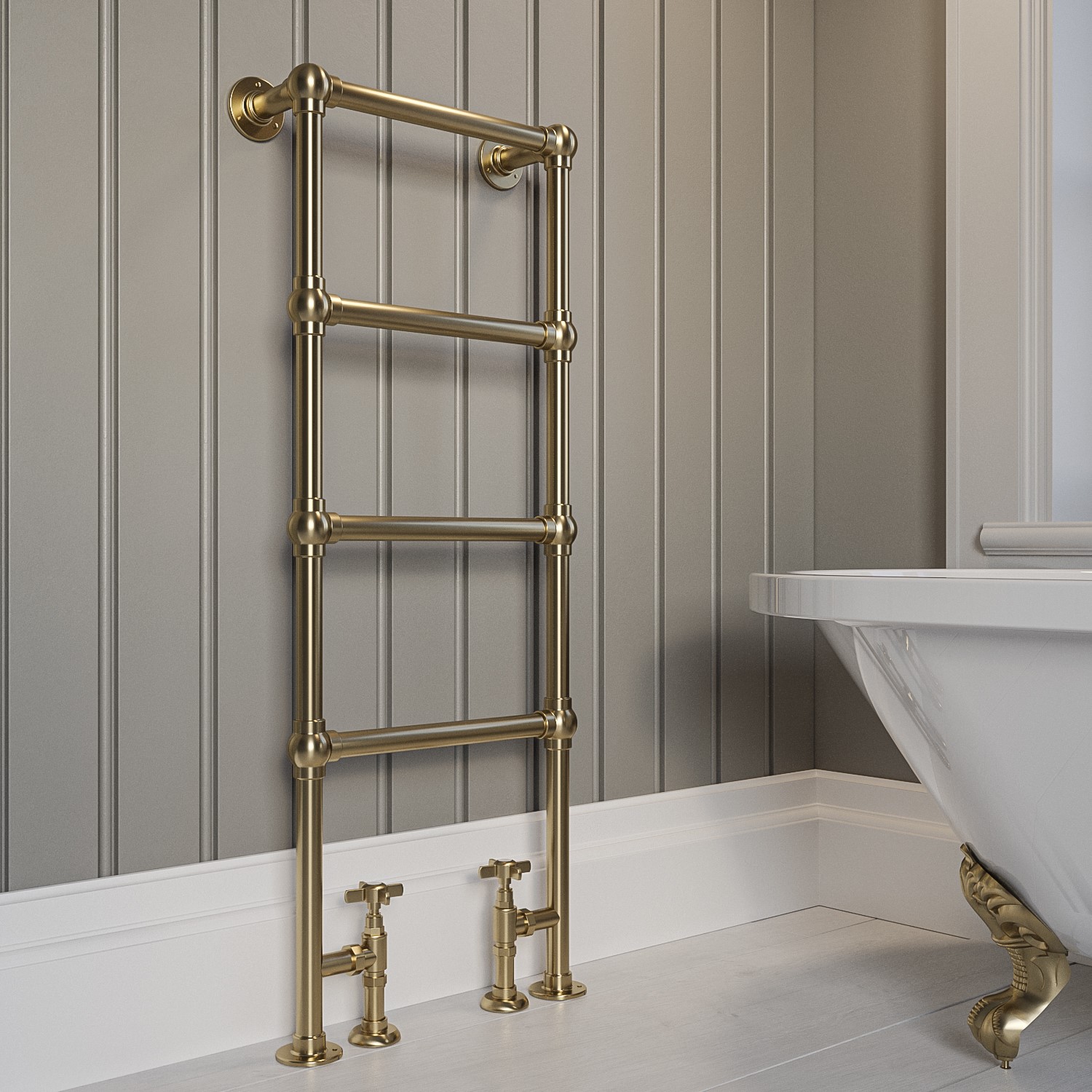 Brass Vertical Traditional Towel Rail Radiator 1200 x 479mm - Regent ...