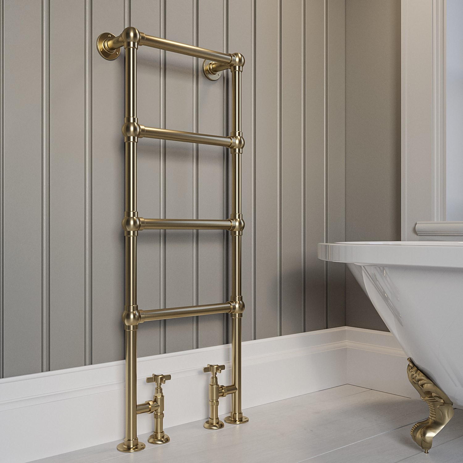Brass Vertical Traditional Towel Rail Radiator 1200 x 479mm - Regent -  Better Bathrooms