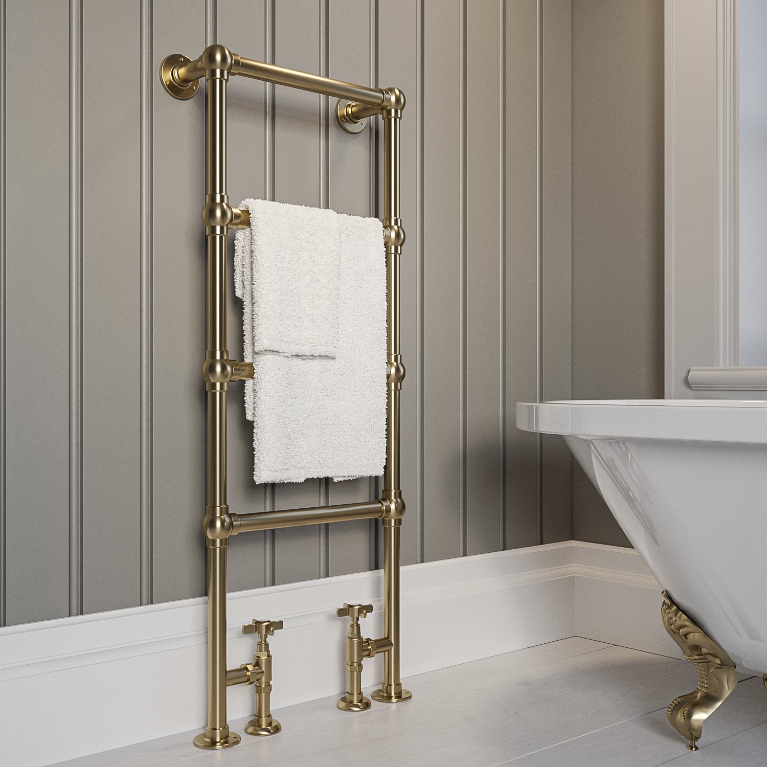 Brass Vertical Traditional Towel Rail Radiator 1200 x 479mm