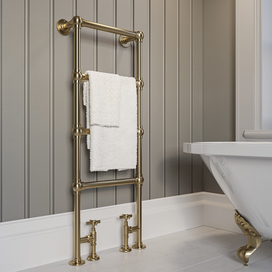 ONLY OPENED - Brass Vertical Traditional Towel Rail Radiator 1200 x 479mm - Regent