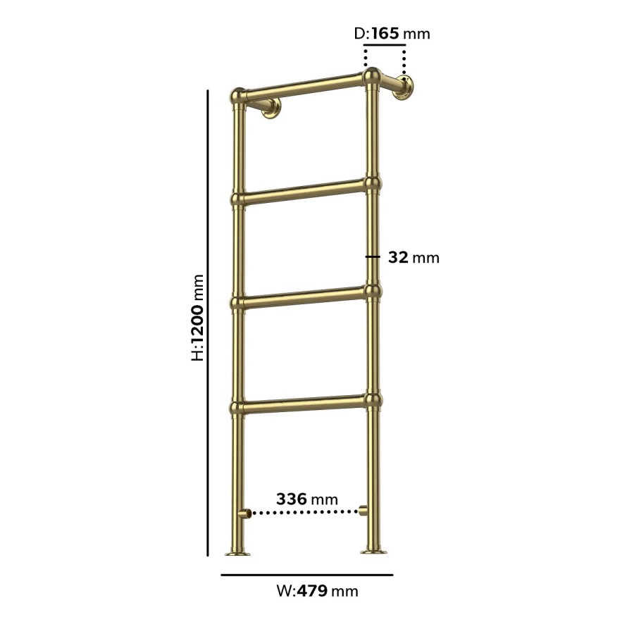 ONLY OPENED - Brass Vertical Traditional Towel Rail Radiator 1200 x 479mm - Regent