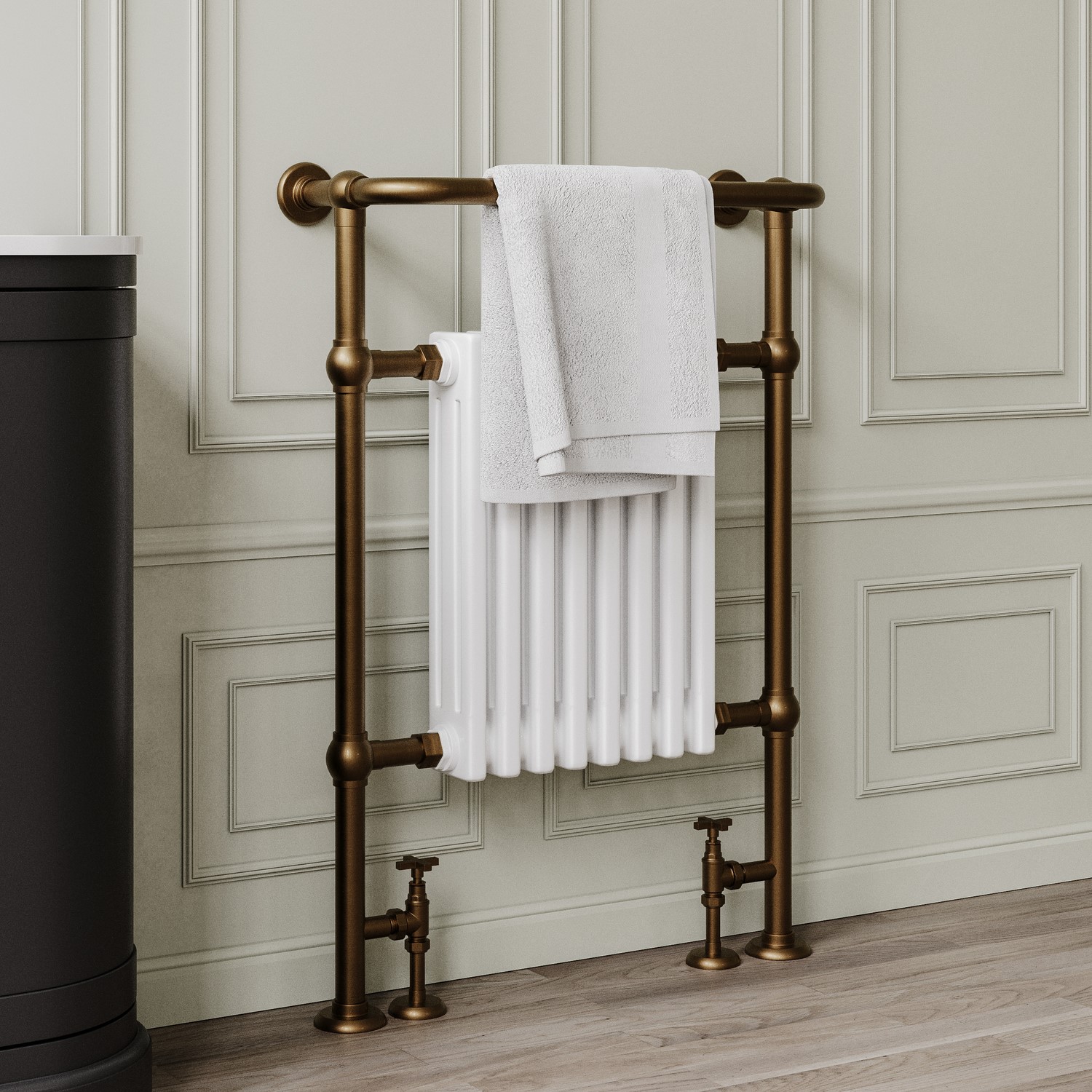 White and Bronze Traditional Column Radiator with Towel Rail 952 x ...