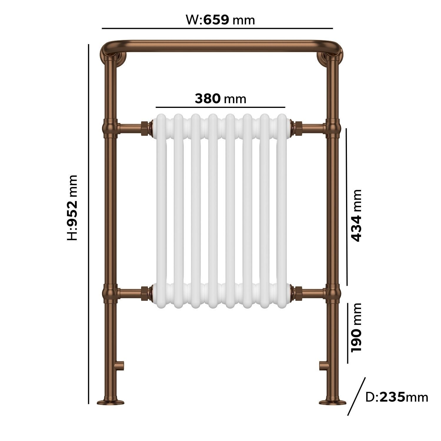 White and Bronze Traditional Column Radiator with Towel Rail 952 x ...