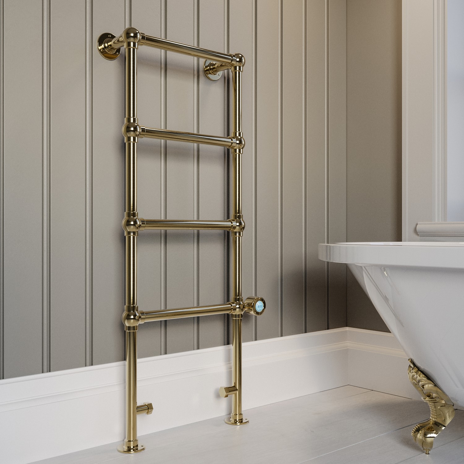 Brass Vertical Electric Towel Radiator 1200 x 479mm - Regent - Better ...