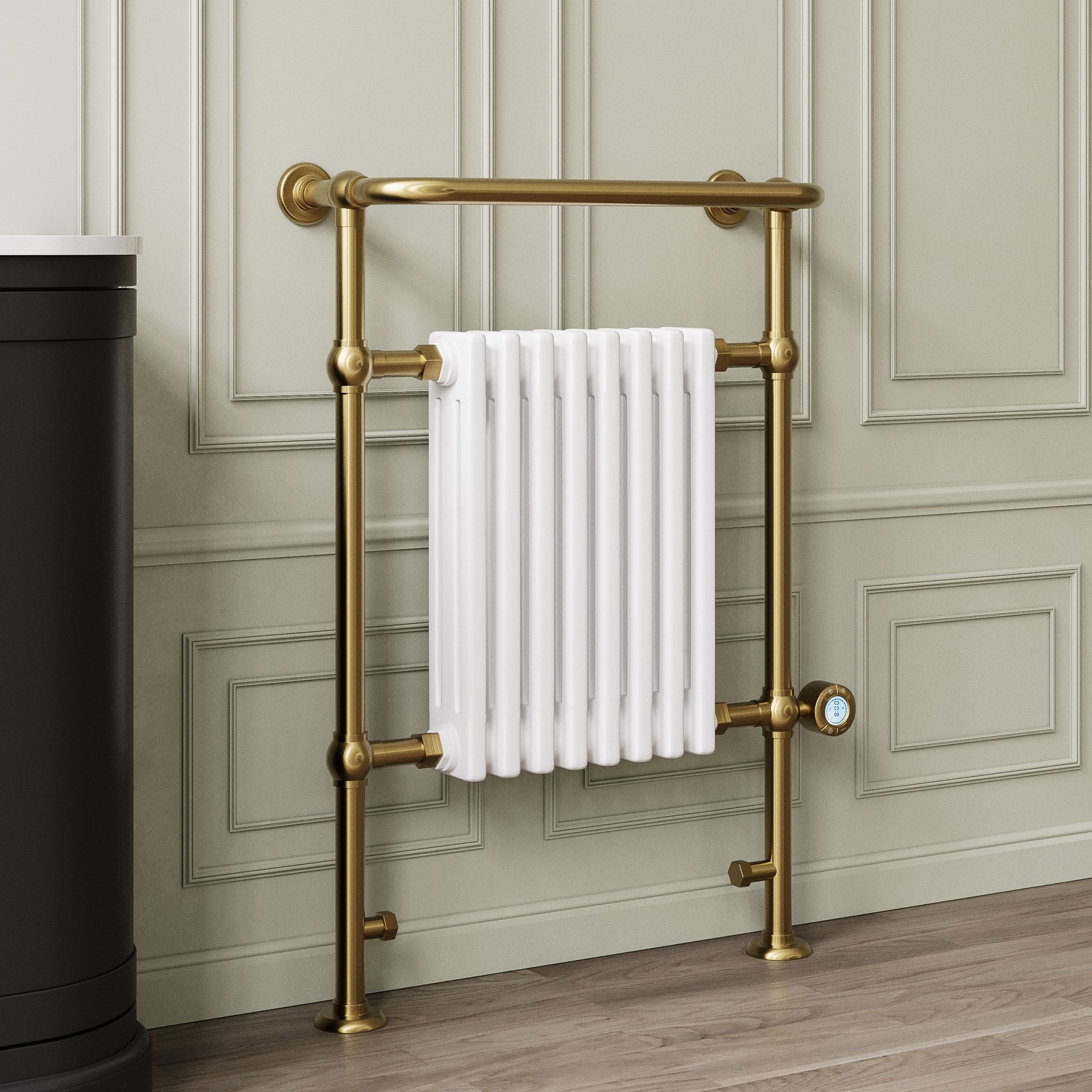 Regent White And Brass Traditional Electric Column Radiator With Towel Rail 952 X 659Mm