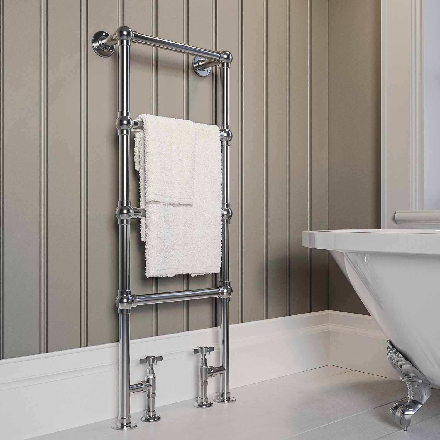 Chrome Vertical Traditional Towel Rail Radiator 1200 x 479mm - Regent ...